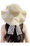 Women's breathable summer straw hat, foldable, UV-protective, wide brim, bow, soft beach sun hat.