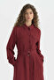 Front Buttoned Linen Dress - Burgundy - 2