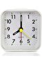 Small Analog Travel Alarm Clock, Battery-Powered Desktop Stand, Quiet Bedside Clock for Children's Bedroom, Bathroom, or Kitchen (White)