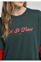 Oversize Fit Round Neck Printed Women's Green Short Sleeve T-Shirt - 4