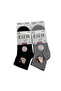 Women's 6 Pairs Cotton Booties Socks Seamless Hello Kity Patterned Black Gray