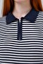 Women's Polo Neck Zipper Short Sleeve Striped Patterned Knitted Blouse - 2