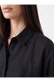 Lcwaikiki Classic Black Belted 100% Linen Women's Shirt - 3