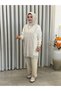 Linen Combined Knitwear Tunic Beige - 3
