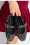 Black leather belted ballet flats