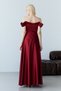 Burgundy Boat Neck Draped Slit Long Evening Dress - 8