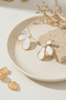 White Enamel Yellow Detailed Pearl Centered Flower Design Bijoux Earrings - 6