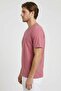 Men Crew Neck Short Sleeve Solid T-Shirt, Dark Pink - 4