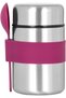 Insulated food flask, stainless steel soup bottle, with spoon, suitable for carrying lunch and dinner food (purple).