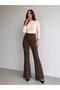 Women's Black High Waist Ribbed Stitched Spanish Flare Scuba Crepe Gathering Trousers