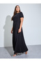 Plus Size Black Belted A-Line Maxi Dress - 3