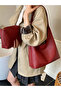 Red Textured Woven Shoulder Bag - 4