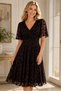 Women's Short Sleeve Double Breasted Collar Waist Fitted Patterned Lined Lycra Elegant Brown Midi Evening Dress - 5