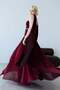 Burgundy Strapless Crystal Stone Embellished Draped Shawl Detailed Long Evening Dress - 3