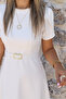 White Belted Dress with Sleeve Detail - 4