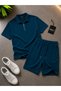 Premium Ribbed Ottoman Fabric Zipper Detailed Polo Collar Unisex T-Shirt and Shorts Set Women's and Men's Set - 4