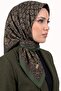 Women's Khaki Authentic Tile Patterned Stitched Writing Cotton Cheesecloth Scarf