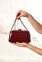 Burgundy Leather Chain Strap Hand Shoulder Evening Dress Wedding Evening Bag - 2