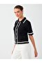 Black Shirt Collar Elbow Sleeve Knitwear Cardigan - 3