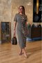 Women's Short Sleeve Crew Neck Long Viscose Dress with Leopard Detail on One Side - 3
