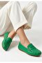 Varli Green Genuine Leather Ballerina Shoes