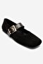 Jonas Black Suede Genuine Leather Women's Ballerina Shoes with Belt - 3