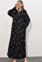Women's Patterned Stoned Long Dress 2615 - Navy Blue - 2