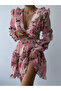 Women's Powder Mini Dress V-Neck Floral Patterned Ruffled Backless Poplin - 5