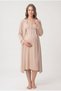 Women's Beige Lace Detailed Maternity Nightgown Set with Nursing Detail and Dressing Gown