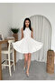 Women's White Mini Dress with Crew Neck, Sleeveless, Pockets, Flared Skirt, Stylish Design - 4