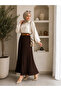 Women's Side Zippered Belted Pleated Imported Crepe Long Skirt - 3
