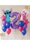 Lilo Stitc Balloon and Angel Balloon 2 Years Old 13 Piece Purple Color Birthday Balloon Set