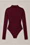 Polo Collar Embroidered Gathered Detail Zip-Up Blouse - 3
