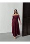 Women's White - White Boat Neck Floral Appliqué Detailed Waist Fitted 3/4 Sleeve Maxi Dress - 7