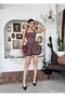 Women's Brown Mini Dress Polka Dot Halter Neck Gathered Balloon Skirt Satin - 5