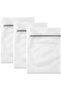 Three-piece mesh laundry bag set, white with zipper.