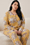 Mustard Patterned Buttoned Cotton Lycra Large Size Oversized Knitted Pajama Set26240949