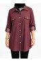 Women's Burgundy Double Pocket Tencel Fabric Plus Size Shirt - 2