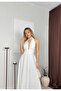 Women's White Halter Neck Backless Layered Maxi Dress with Belted Look - 3
