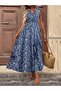 Women's sleeveless, double-breasted, collared, beltless, patterned, long supreme dress