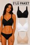 3-Piece Cotton Wide Elastic Minimizer Combed Cotton Gathering Bra (Black-White-Beige)
