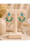 Women's Gold Color Turquoise Green Mineral Stone Geometric Hoop Earrings – Summer Stylish Design - 2