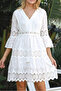 100% Cotton V-Neck Embroidered Short Dress Ecru 1 M39670 - 5