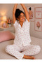 Ultra Soft Textured Button down Short Sleeve Long Pajama Set - Red Heart Pattern - 3