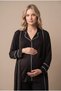 Women's Black Piping Buttoned Maternity Pajama Set with Dressing Gown - 3