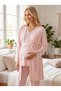 New Season Pink Polka Dot Lace Detailed Buttoned Design Short Sleeve 100% Cotton Maternity Maternity Dressing Gown Pajama Set - 7