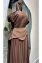 Long Evening Dress with Layered Waist and Neck Strap - 4
