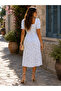 All-Day Elegance - Women's Square Neck Floral Patterned Balloon Sleeve Slit Midi Summer Dress - 3