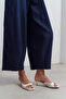 Hazel Beige Rustic Patterned Blunt Toe Women's Thin Heeled Slippers - 3