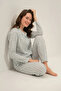 Green Striped Buttoned Cotton Modal Women's Pajama Set